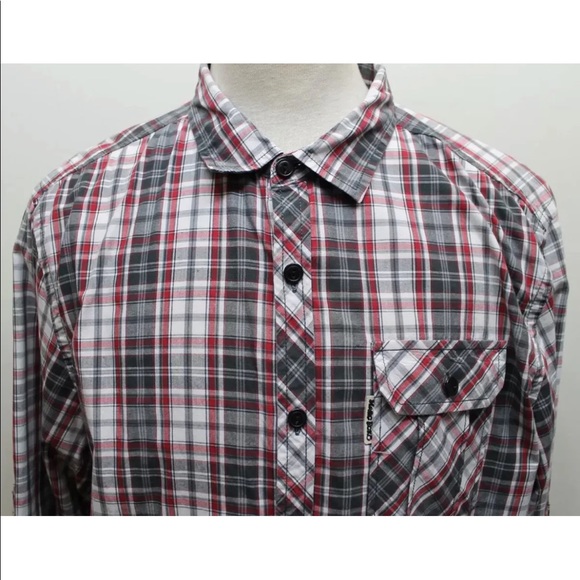 Marc Ecko Men Long Sleeve Gray Red100% Cotton Plaid Large Cowboy - Picture 2 of 13